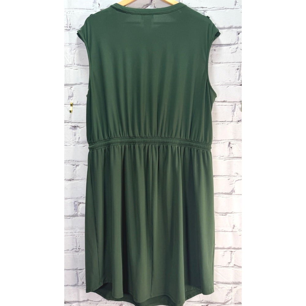 Soho Apparel Utility Dress Womens 2X Olive Safari Military 1/2 Zip Stretch Waist - Picture 8 of 8
